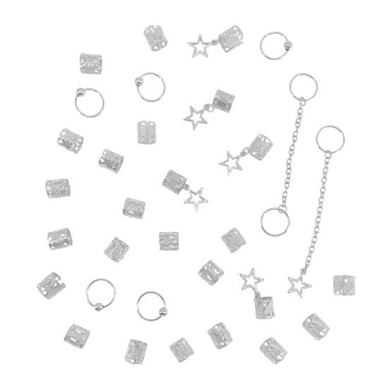 32Pcs Dreadlock Hair Accessories, Hip-hop Style Hair Charms, Star Chain Pendants Hair Beads Rings for Styling Daily Festivals Parties