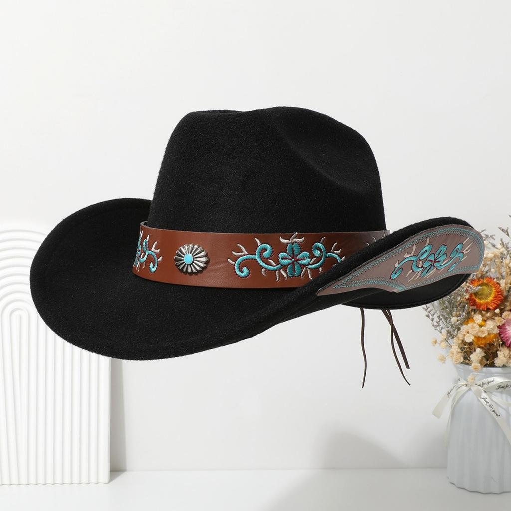 Bohemian-style Suede Western Cowboy Hat with a Rolled Brim, Ethnic-inspired Felt Hat for Men, Women, and Couples