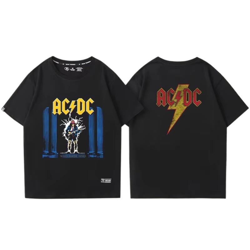 ACDC Bands Shortsleeved  Tshirts for Both Men and Women Retro Printed Metal Rock Trendy Ins Shortsleeved
