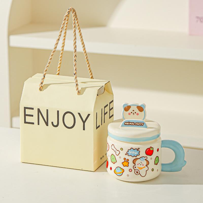 Cute Cartoon Cute Pet Doodle Animal Mug Office High value Water Cup Mobile Phone Stand Student Ceramic Cup