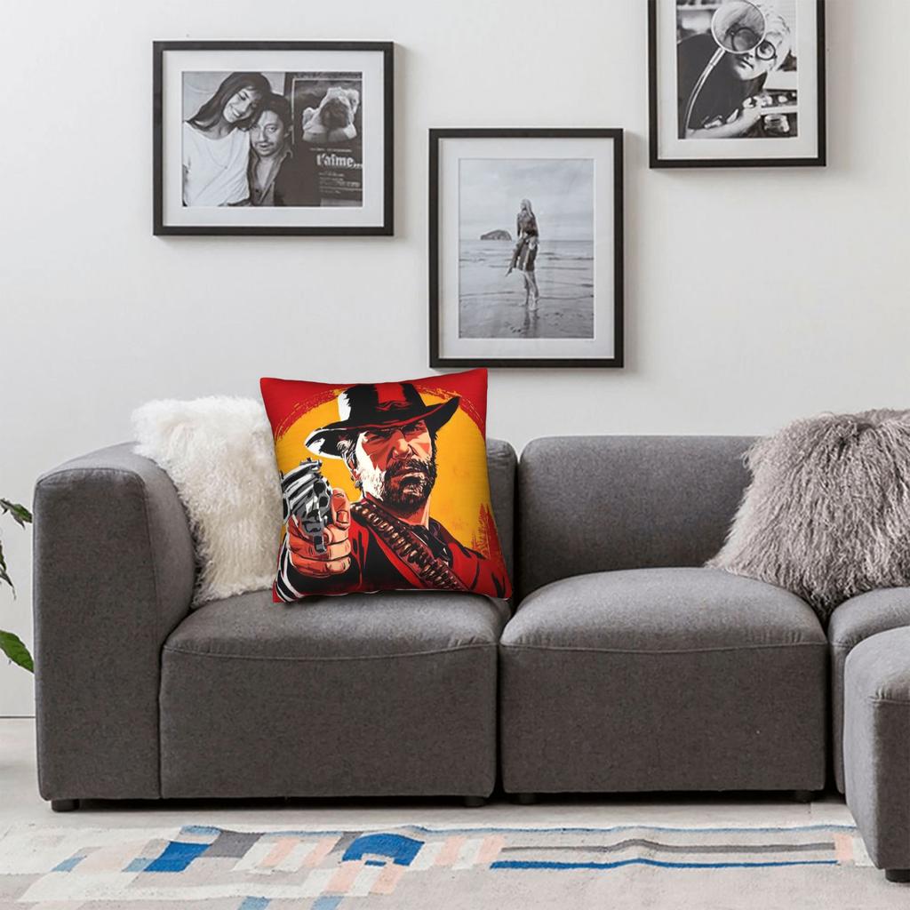 Gaming RDR2 Arthur Morgan Square Pillow Cases US West Cowboy Cushion Covers Awesome Zipper Decorative Pillowcover for Home 18"