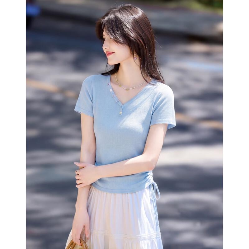 Women s V-neck Knit Short Sleeve Top M