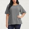 Women's Fashion Plus Size Color Round Neck Ruffled Five Quarter Sleeve Casual Loose T-shirt Top