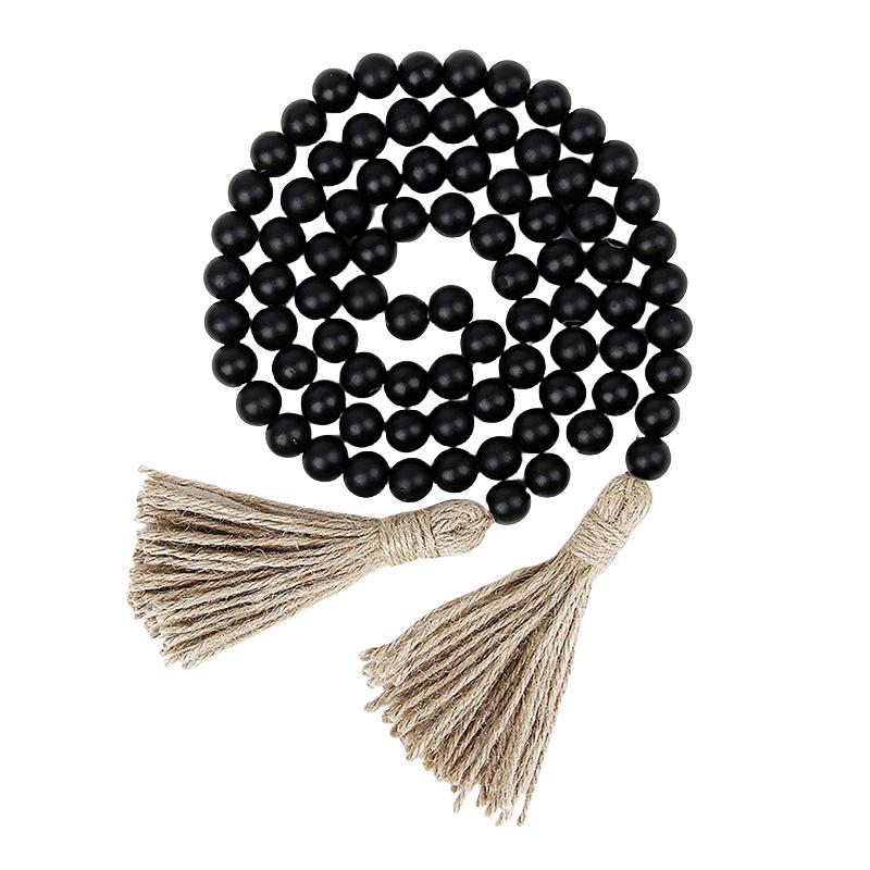 14/16mm Original Wood Color Hemp Rope Wood Bead Garland with Tassels Rustic Country Decor Prayer Boho Beads Wall Hanging Decor