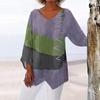 Art Print V Neck Loose Casual Women Long Sleeve Top Irregular Hem