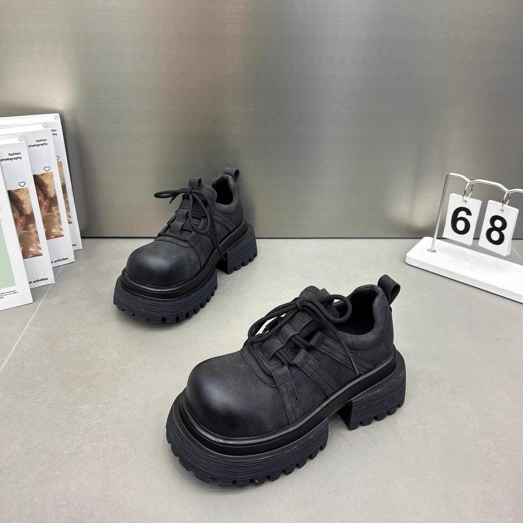 Platform British Style Big Head Small Leather Shoes Women's 2024 New Autumn Retro Casual Versatile Loafer Single Shoes