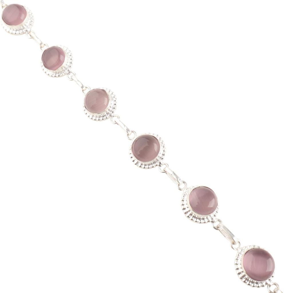 Natural Purple Cat's Eye Gemstone 925 Sterling Silver Handmade Women Bracelet RB-9-35