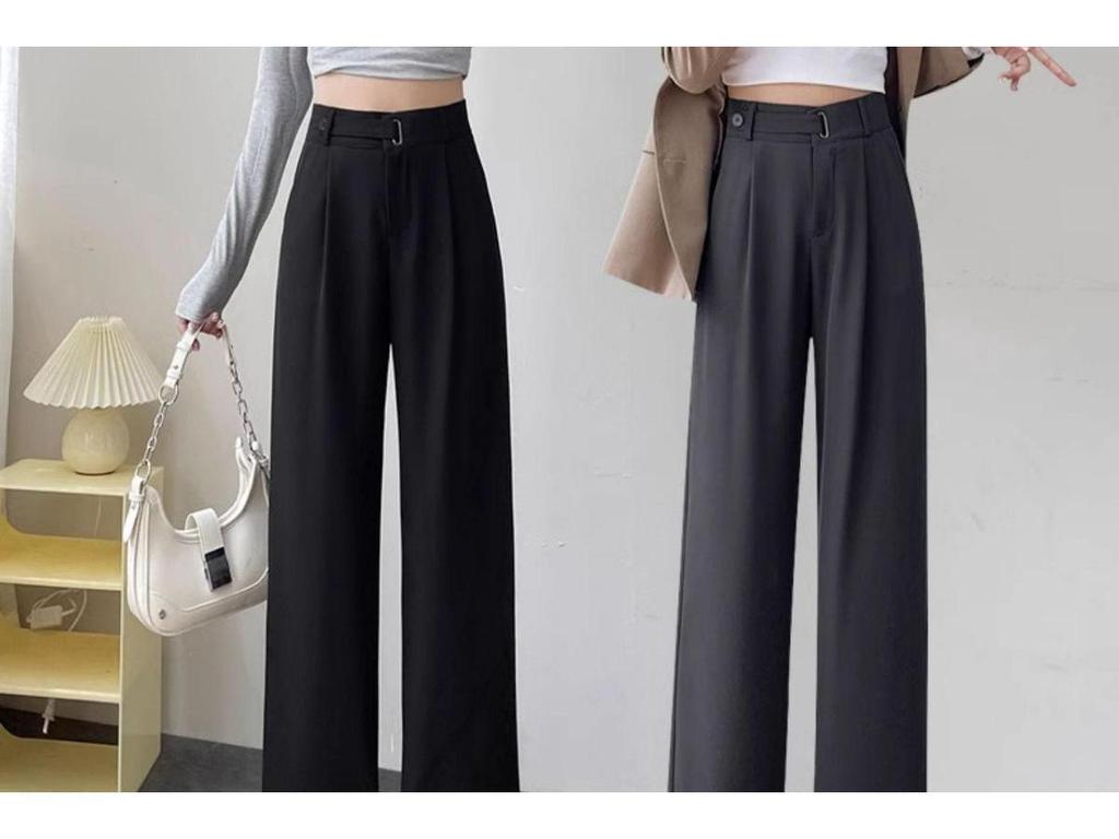 Women's High-End Black High-Waisted Loose Wide-Legged Pants for Autumn 2026