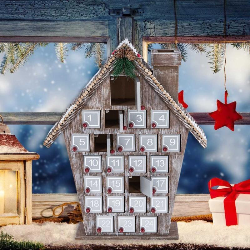 Christmas Countdown Calendar 25 Days Countdown Calendar Desk Ornament with 25 Present Box for Adult Kid Home Decoration