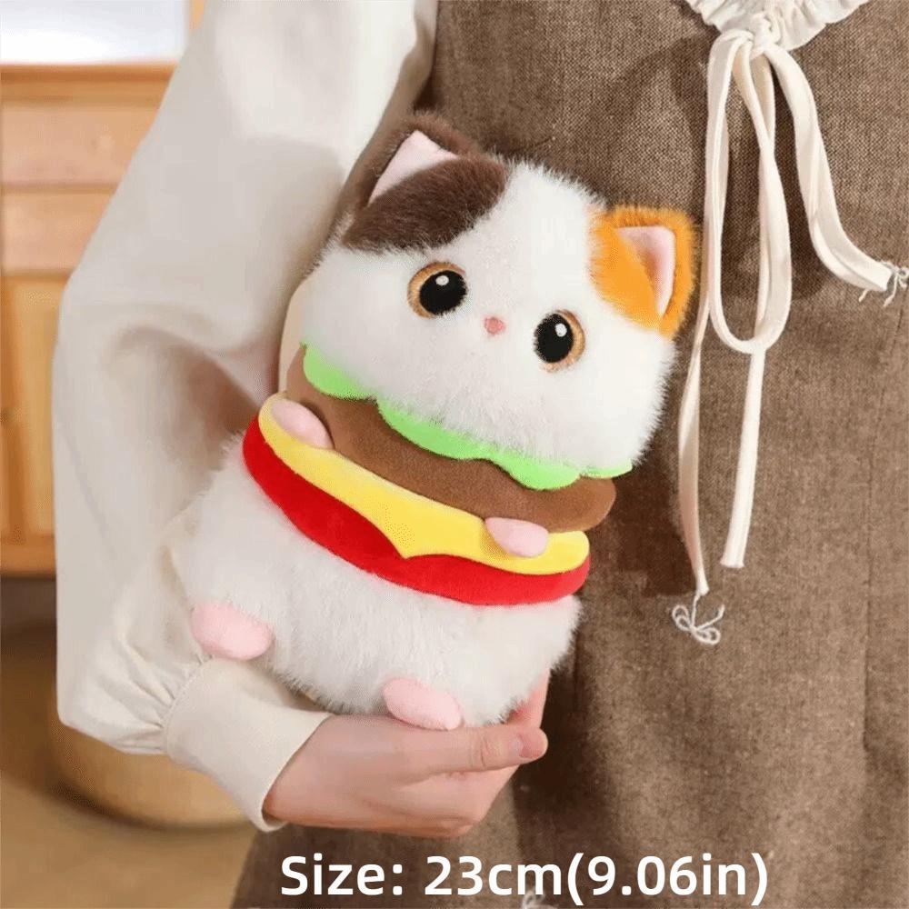 Cartoon Cat Stuffed Animal Pillow Soft Kitty Plush Doll Hamburger Cat Plush Toy Sleeping Companion