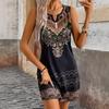 Women's V Neck Printed Mid Waist Pullover Casual Loose And Thin Temperament Dress