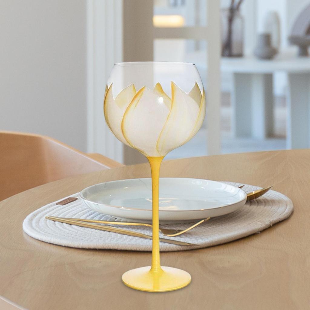 Floral Goblet Stemware Ornament Decoration Gifts Photo Props Hand Painted 440ml Drinks Glass for