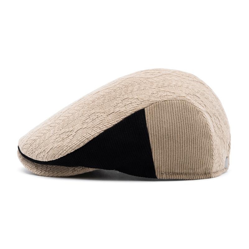 Men's Color Matching Peaked Cap Knitted Wool Beret Autumn Winter British Retro Forward Hat Warm Cap Painter's Hat