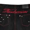 Mens Relaxed Straight Leg Jeans American Retro Red Line Star Embroidery Rivet Black Casual Denim Pants
