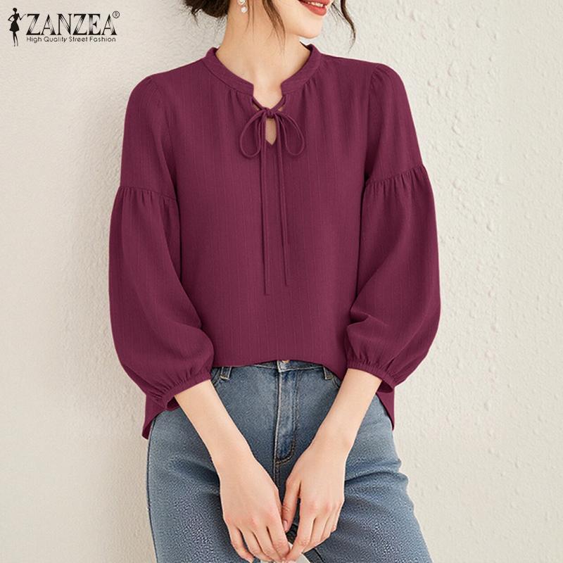 ZANZEA Damska codzienna luźna bluzka ze stójką i rękawami 3/4