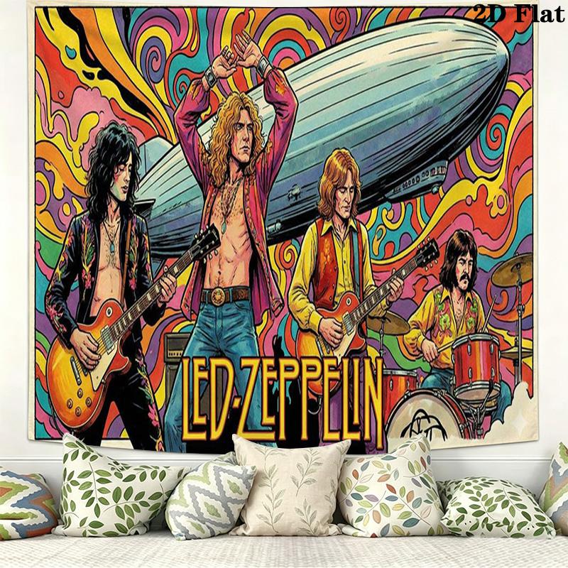 Led Zeppelin Wall Tapestry Aesthetic Wall Hanging Printed Fabric Blanket Decorative Tapestries for Bedroom Living Room Home Decor