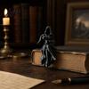 Hooded Lady Statue Gothic Reaper Figurine 3D Printed Dark Fantasy Shelf Sitter Figurine for Display Mysterious Black Robed Women Pouring Tea