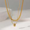 Stainless Steel Double Layer Water Drop Pendant Necklace for Women Vintage Gold Color Snake Bone Chain Necklace Zircon Gifts
