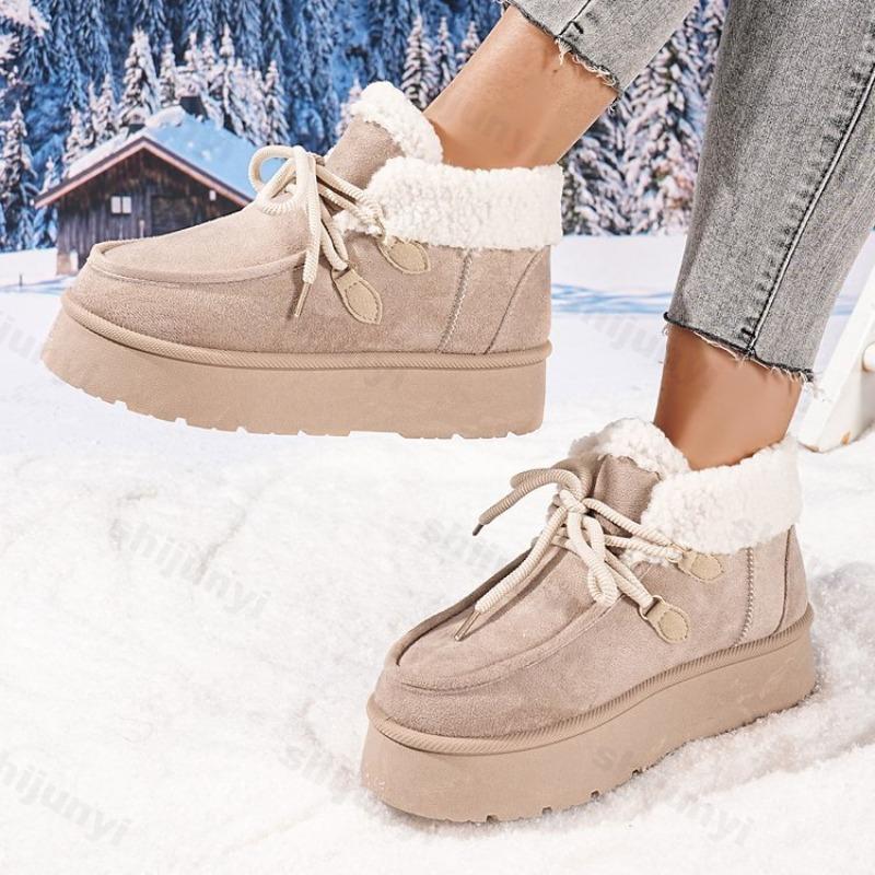 Women's Fashion Warm Casual Thick Soled Cotton Shoes Winter  Soft Soled Comforatble Versatile Chunky Plush Short Snow Boots