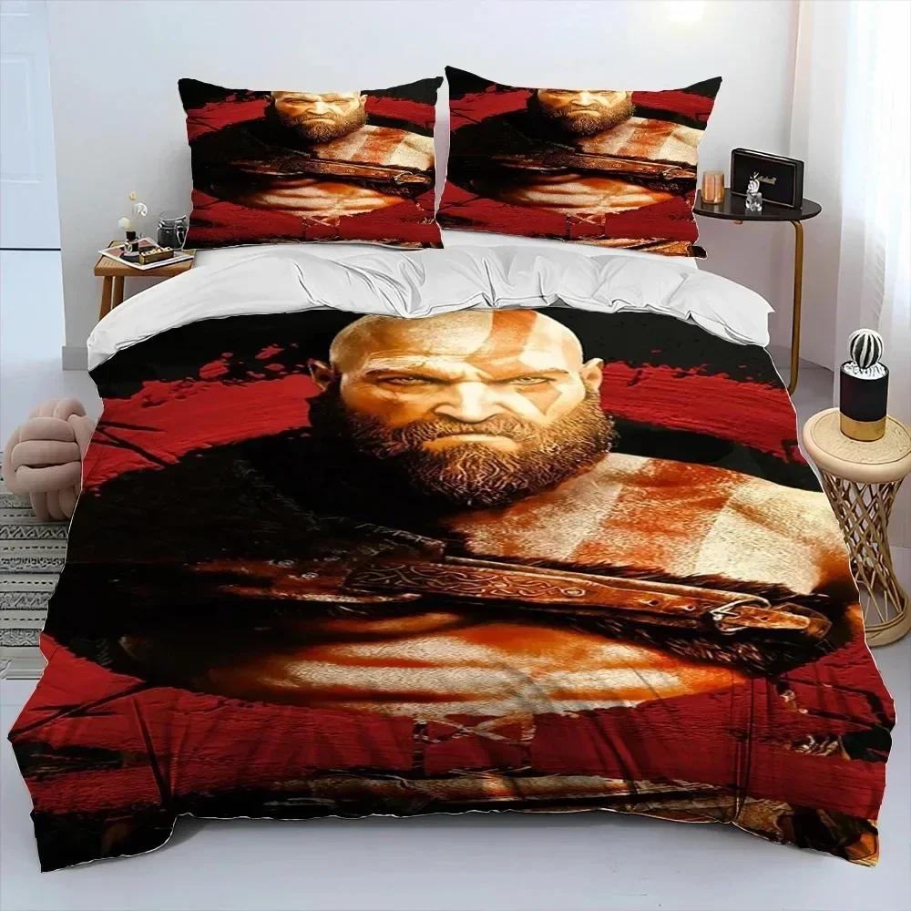 Luxury New 3D Print Game God Of War Kratos Bedding Set Duvet Cover Bed Set Quilt Cover Pillowcase Queen Size Adult Bedding Set