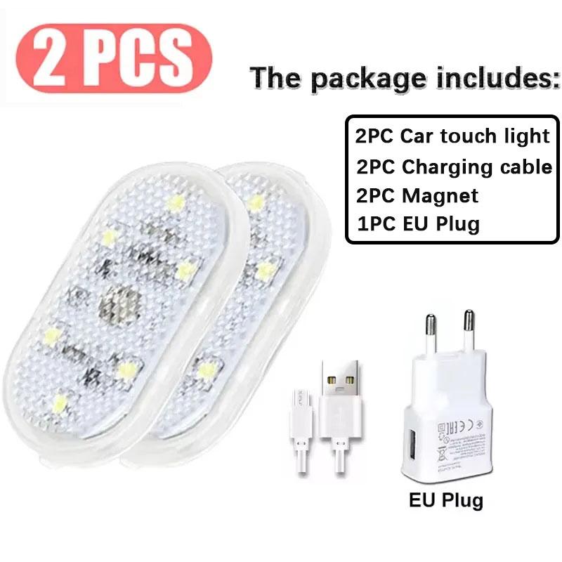 1/2/4PC Mini Car LED Light USB Charging Interior Lighting Lamp for Armrest Box Switch Touch Magnetic Reading Lamp Foot Light