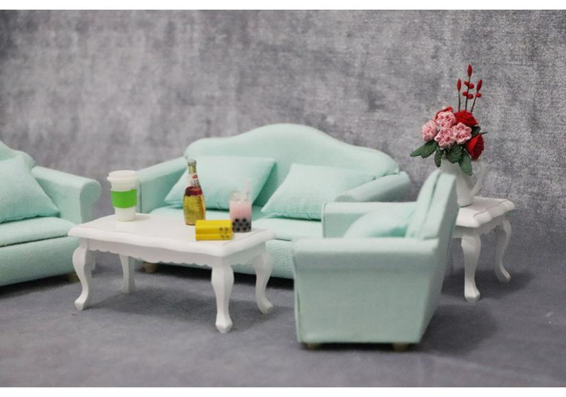 1:12 Dollhouse Miniature Furniture - Green Sofa Three-Piece Set for Living Room