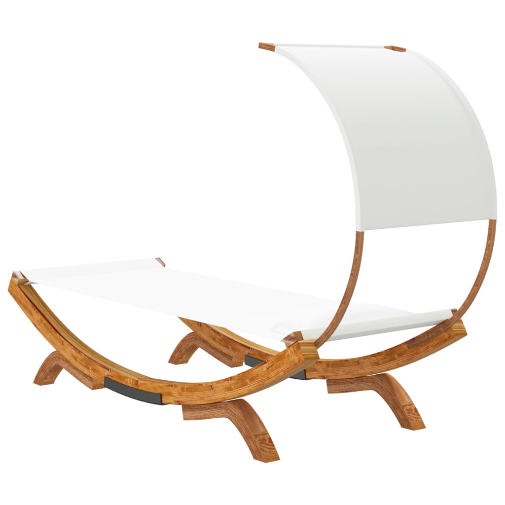 Sun Lounger with Canopy 100 x 200 x 126 cm Solid Bentwood Cream