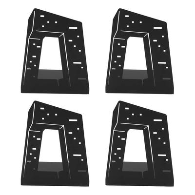 4pcs Bookends Architectural Style Metal Structure Classic Black Rounded Edges Foam Pads Slim Design Office Book Support