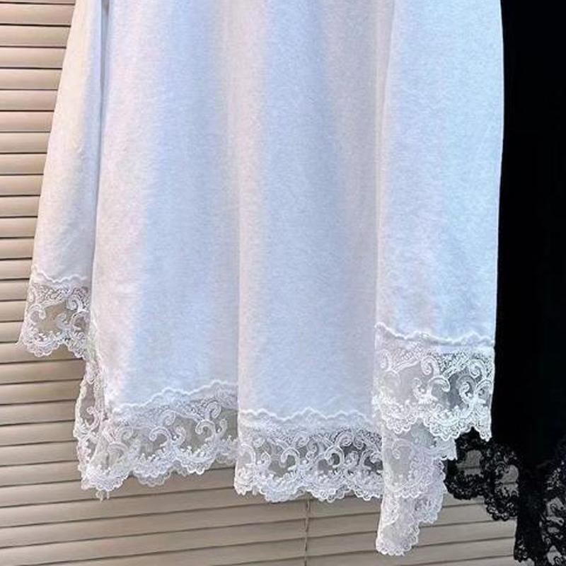 Jar Jeseň Nové Módne Tričko s Dlhým Rukávom Jednofarebné Dámske High Street Ležérne Voľné Čipkované Patchworkové Pulóvre Elegantné Topánky