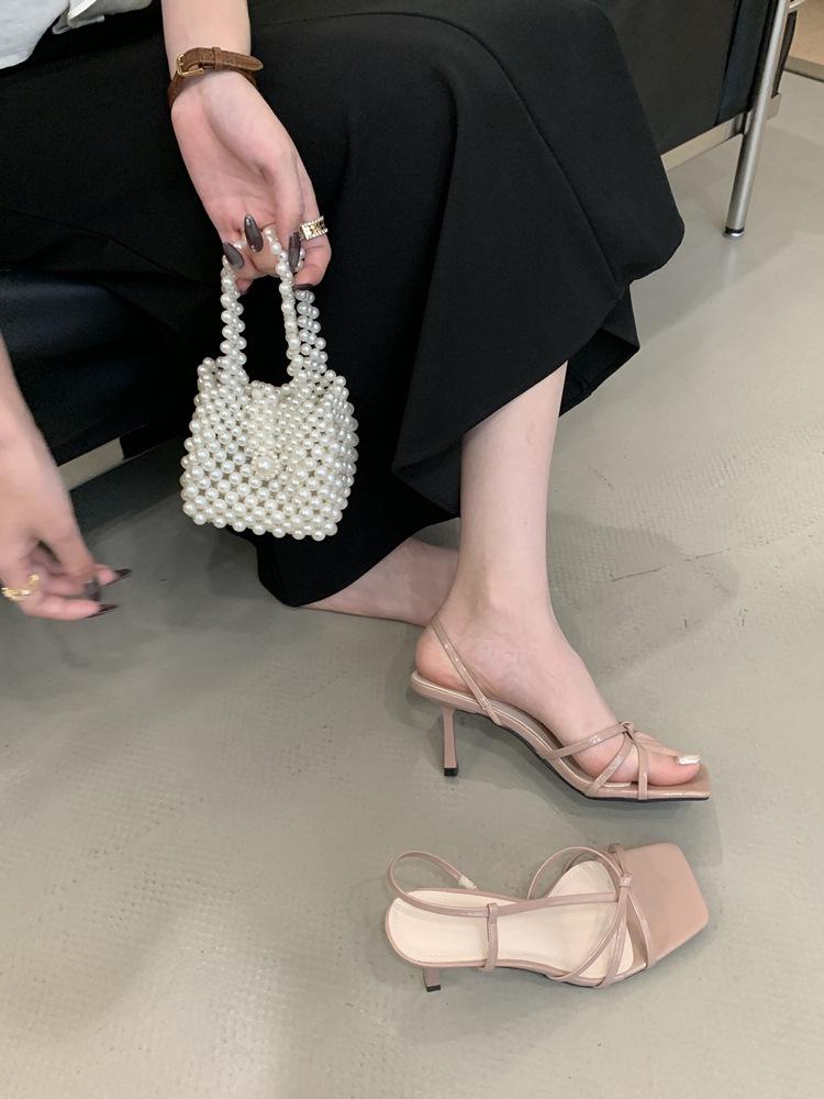 Golden Women's Roman Square-Toe Thin-Strap Heeled Sandals - 2025 Spring/Summer Versatile Open-Toe Design