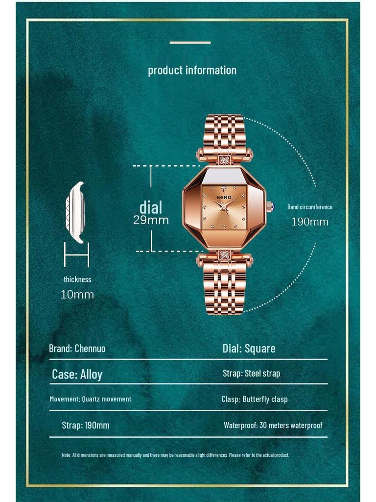 Elegant Women's Steel Band Wristwatch In Pomegranate Red, Champagne Gold & Green