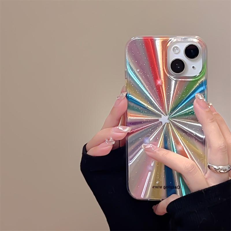 Colorful Rainbow Stars Glitter Phone Case For iPhone 15 16 Pro Max 17 13 11 12 14 Plus IMD Silicone Shockproof Back Cover Shell