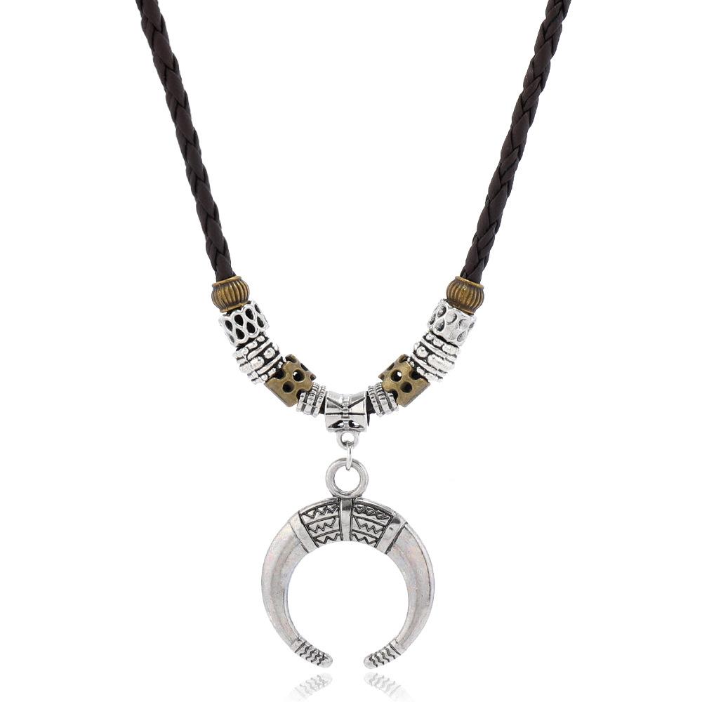 

Набор персонализированных модных вощеных нитей с бусинами, деревянный бусинный кулон-полумесяц коричневый