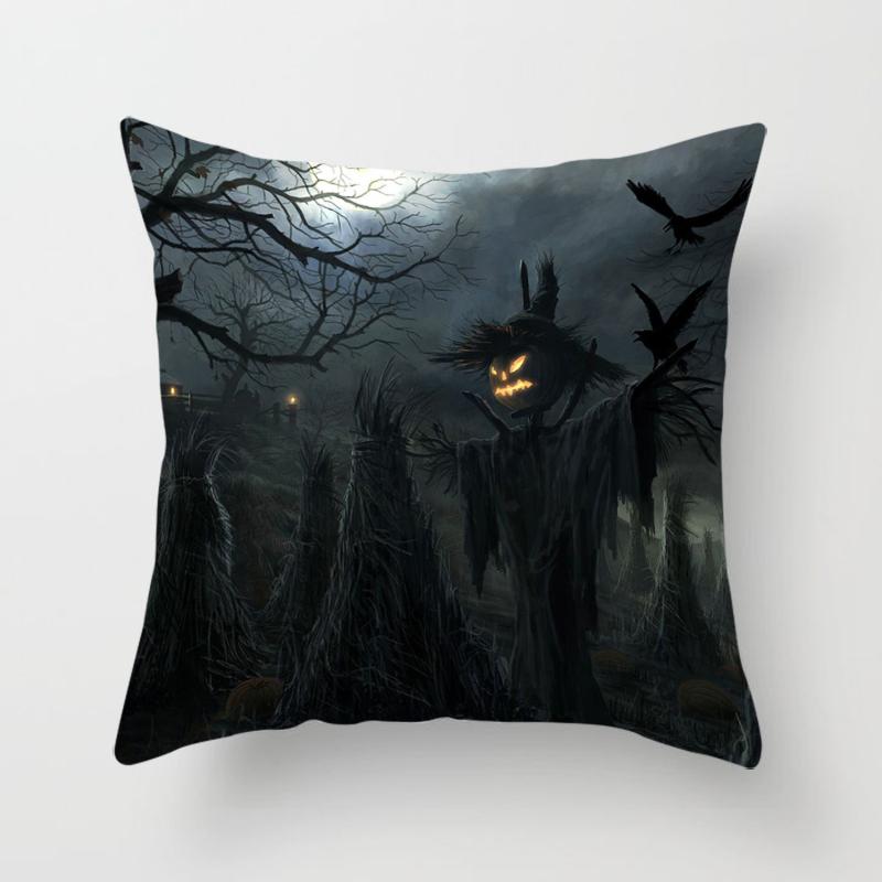 Halloween Horror Pumpkin Bat Print Pattern Cushion Cover Home Living Room Sofa Decoration Polyester Zipper Pillow Pillow Cover
