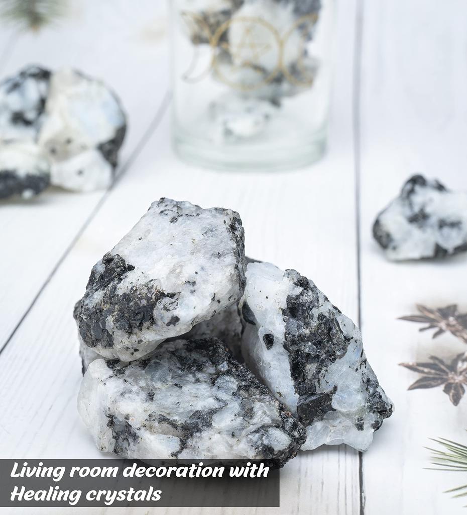 Crocon Rainbow Moonstone Rough Stone 1LB Stone Natural Raw Coarse Crystal Irregular Shaped Gemstone for Chakra Balancing Crystal Jewelry Product