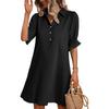 Women's Casual Fashion Summer Loose Solid Color Button Half Sleeve Dress