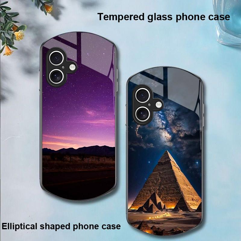 Pyramid Starry Sky For Apple IPhone 16 11 13 15 14 Pro Max 12 Mini 7 8 Plus XR X XS Elliptical Shaped Tempered Glass Phone Case