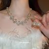 Elegant Vintage Style Choker: Diamond-Encrusted Imitation Pearl & Flower Design