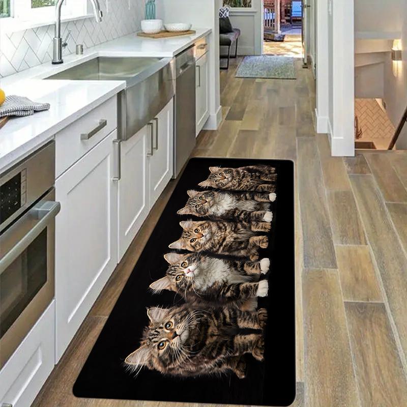 1Pcs Anti Fatigue Kitchen Rugs, Five Cats Print Waterproof Non-Slip Thick Cushioned Kitchen Mat Heavy Duty Comfort Standing Mat for Kitchen