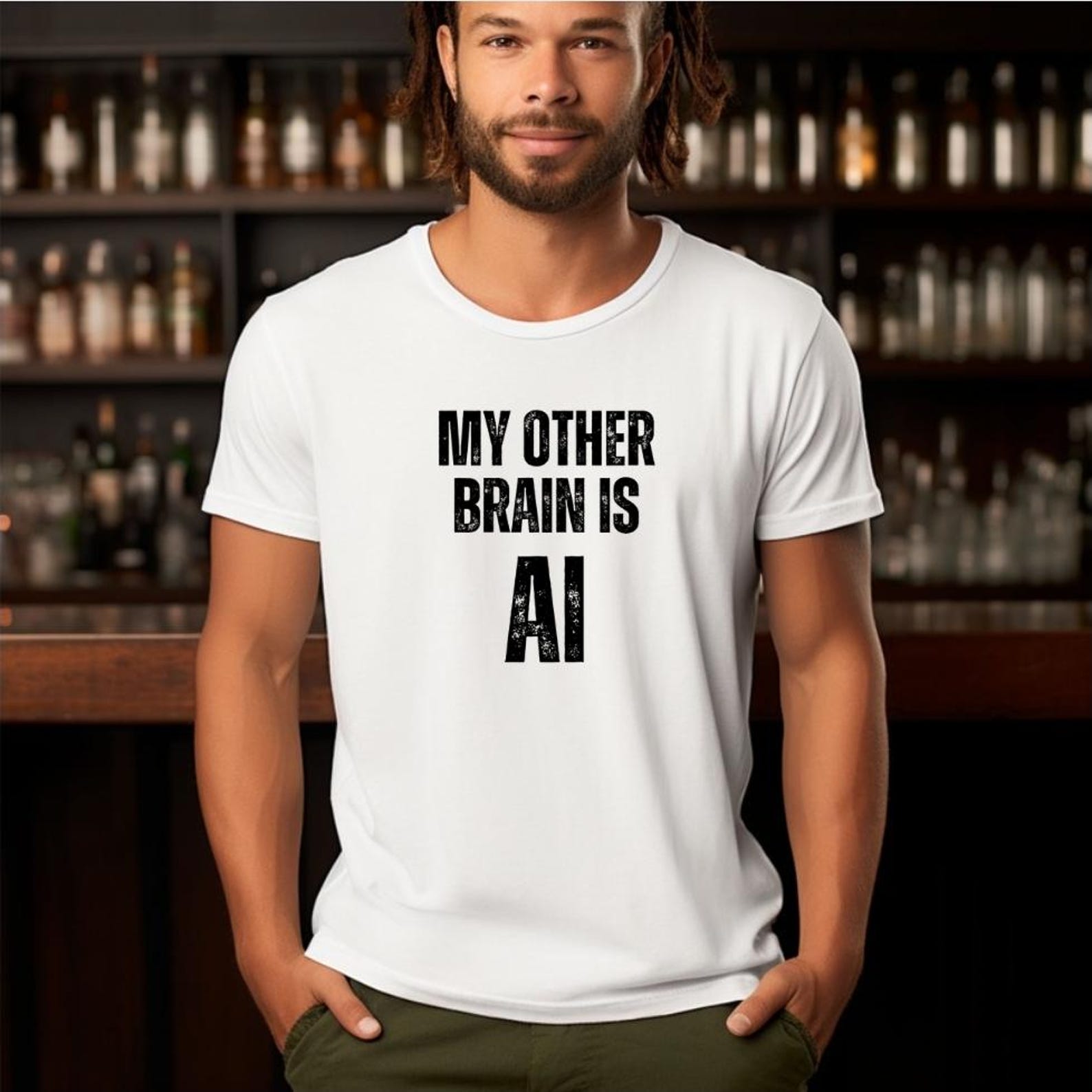 My Other Brain Is AI Shirt, Funny AI T-Shirt, ChatGPT Humor Tee, Artificial Intelligence Graphic Tee, Tech Geek Gift, AI Lover Shirt M