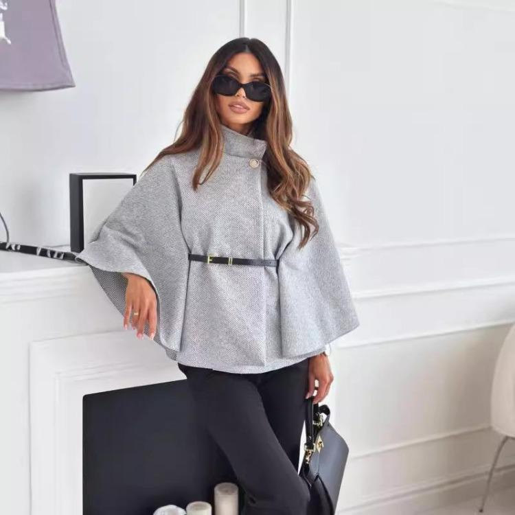 

Women s Casual Fall Winter Fashion Long Sleeve Half Turtleneck Coat Solid Color Print Outerwear S серый