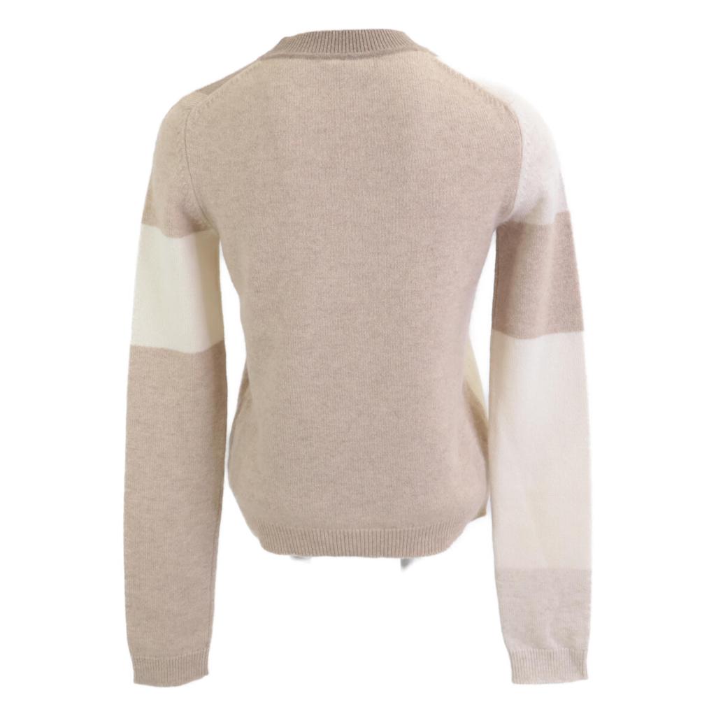 HERMES Brides de Gala/Brid de Gala Beige x Ivory Cashmere Crew Neck Long Sleeve Knit Pullover tops 36 Beige x IvoryUsed