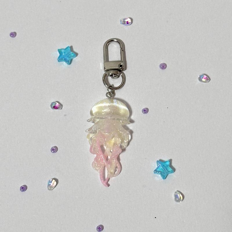 Creative Jelly Color Jellyfish Star Keychain Y2K Beaded Pendant Phone Chain Car Keyring Bag Hanging Decoration Ornament Gifts