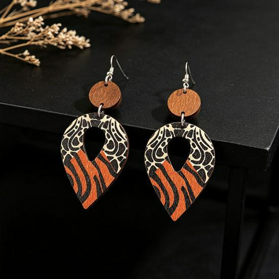 New Water Drop Leopard Print Patchwork Wood Earrings