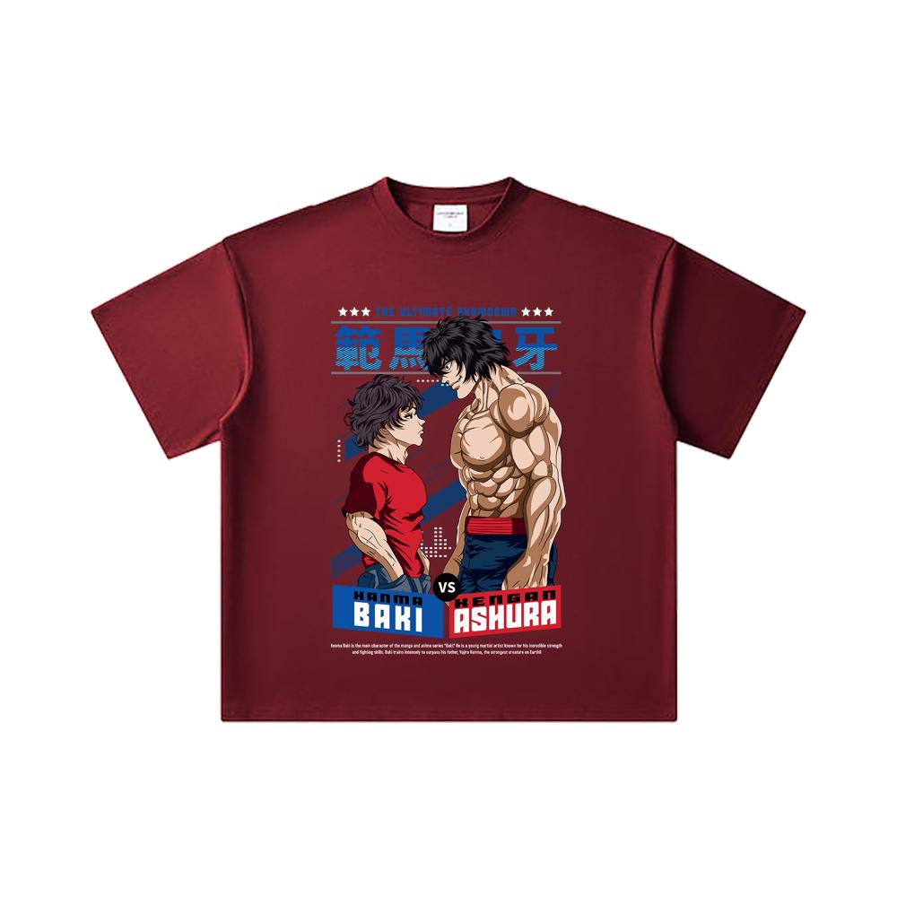 260 GSM Double Yarn 32 Count 100% Cotton Baki V2 Baki Ashura Print Unisex Heavy Cotton T Shirt