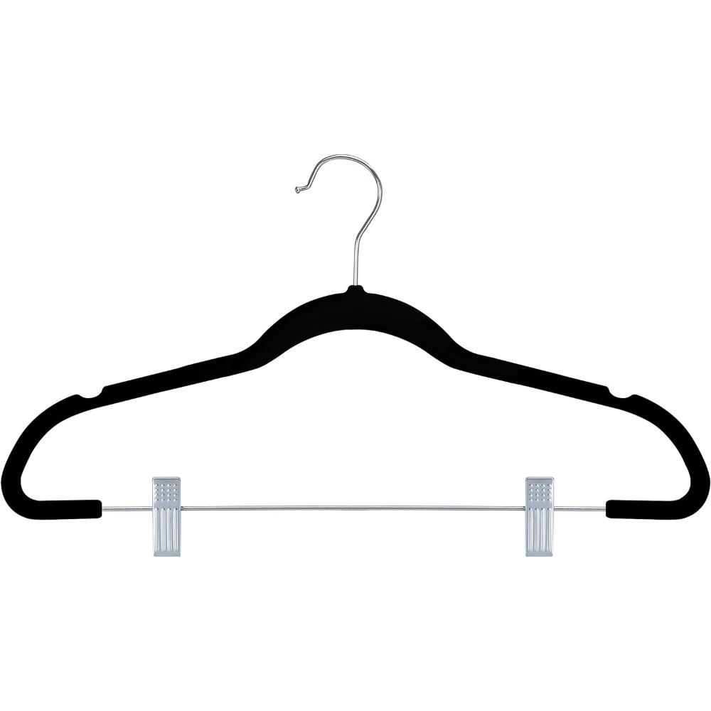 Space Saving Velvet Skirt Dresses Hangers 2Pack Non Slip Velvet Pants Hangers with Metal Clips, 360° Swivel Hook, Durable Thin