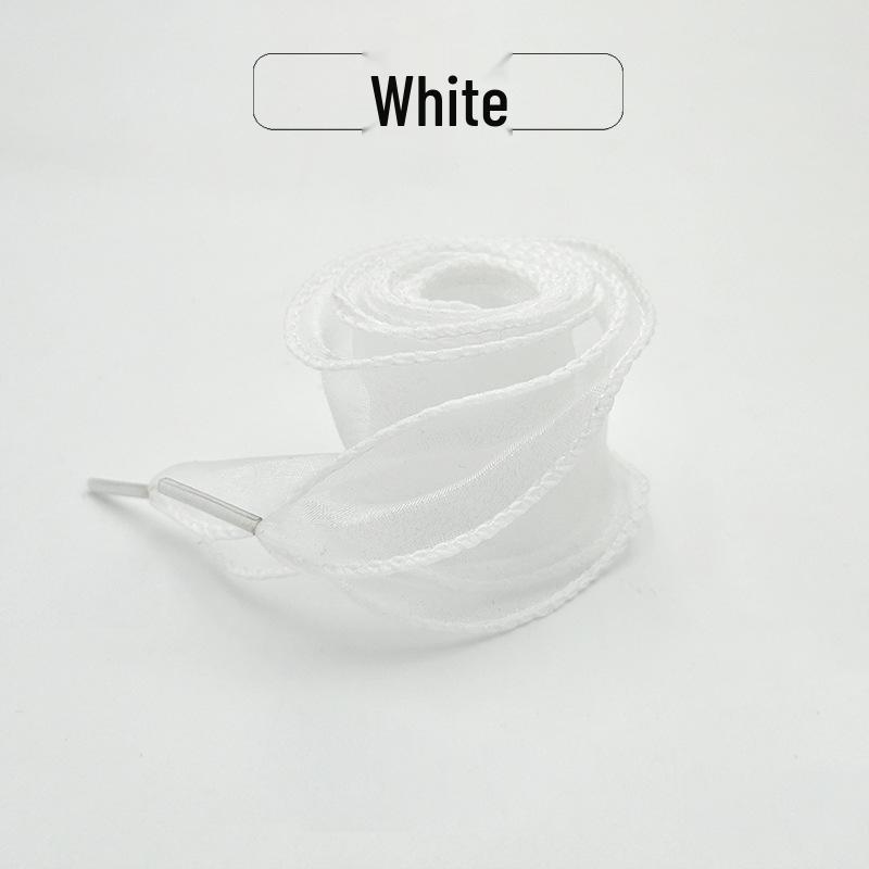 Elastic Lace Ribbon Shoelaces for Ballet Flats and German Trainers, Black & White Silk Cord, 1 Pair