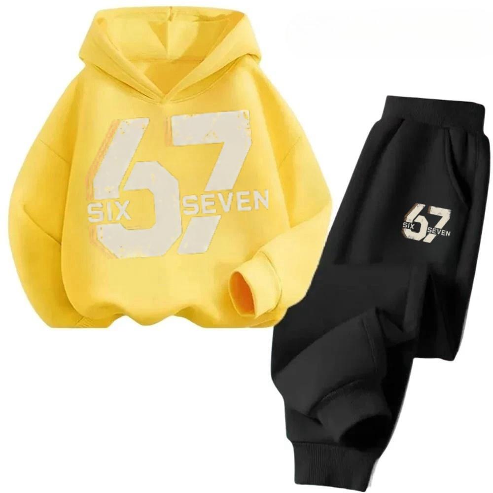 67 Chic Children's Hoodies Set Korean Streetwear Block Tracksuit Fashion Comfortable Kids Sweatshirt 2 Pcs Sets Pant Suit