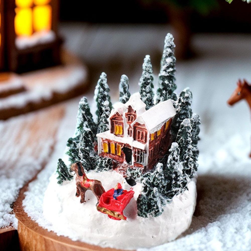 Christmas House Ornament Micro Landscape With LED Light Resin House Resort Decoration Night Light Lamp Sculpture For Xmas Gifts