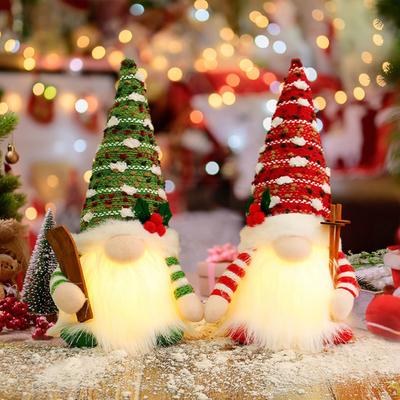 Gnomo de Pelúcia de Natal com Luz 11 polegadas LED Iluminado Figurina de Anão de Pelúcia Pequeno Elfo Tomte Sueco Iluminado para Decoração de Mesa Interna de Feriado